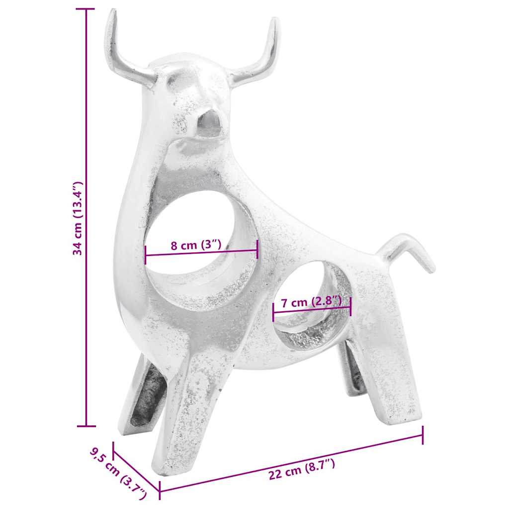 Bull Sculpture Silver 22 x 9.5 x 34 cm Aluminium